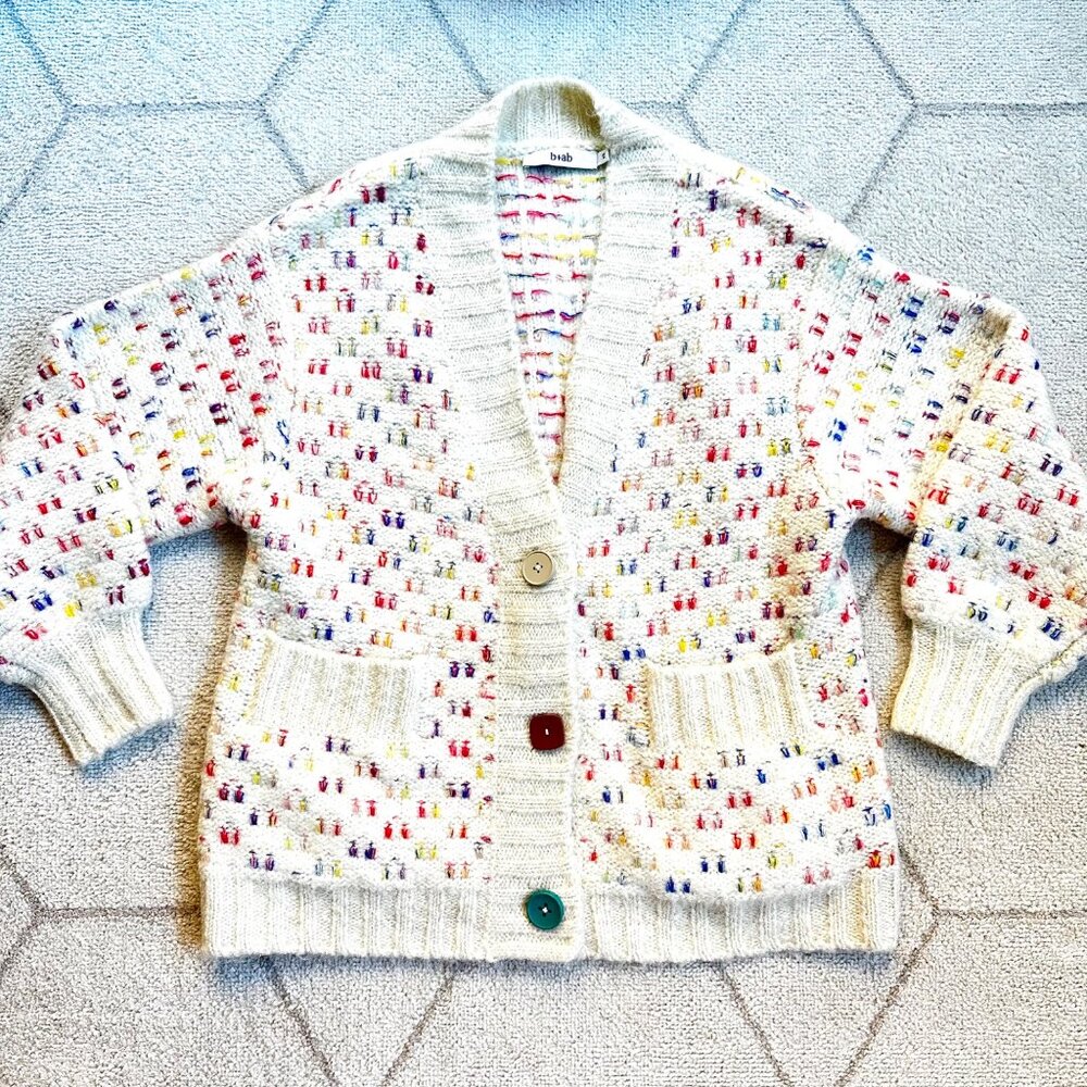 b+ab Multi-Colored Rainbow Oversized Chunky Soft V-Neck 3-Button Long Cardigan